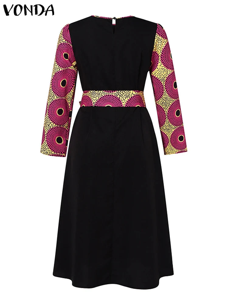 Maxy Plus Size 5XL VONDA Bohemian Maxy Long Dress Women Printed Sundress Fashion Long Sleeve Vestidos Casual Loose Robe
