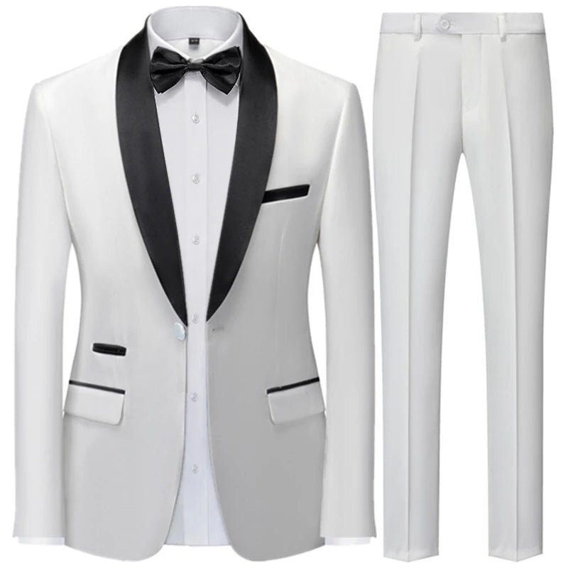 Visco Men's British Style Slim Suit 3 Piece Set Jacket Vest Pants / Male Business Gentleman High End Custom Dress Blazers Coat  S-6XL