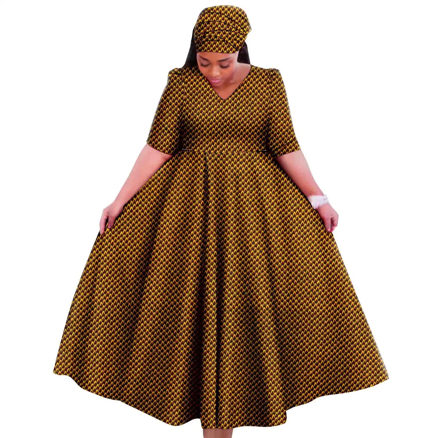 Maxy Church Dresses for Woman Traditional Party Gown V Neck Maxy Dress with Free Turban Wedding Africa Turkey Style 2425083