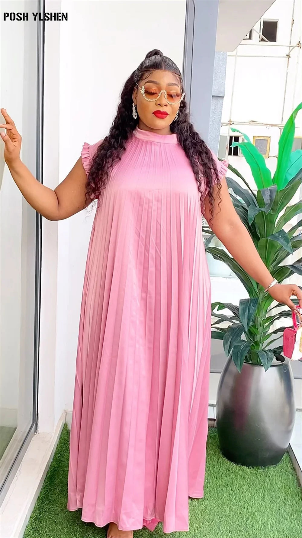 Maxy Pleated Abaya African Dresses for Women Summer Plus Size Traditional Nigeria Caftan Dress Abaya Musulman Robe Femme Clothes