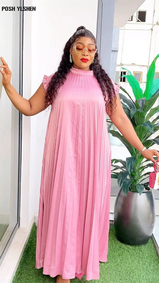 Maxy Pleated Abaya African Dresses for Women Summer Plus Size Traditional Nigeria Caftan Dress Abaya Musulman Robe Femme Clothes