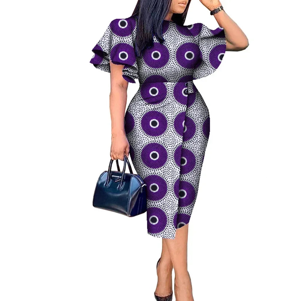 Maxy African Women Clothing Wax Print Kitenge Designs Butterfly Sleeve Dress WY8313