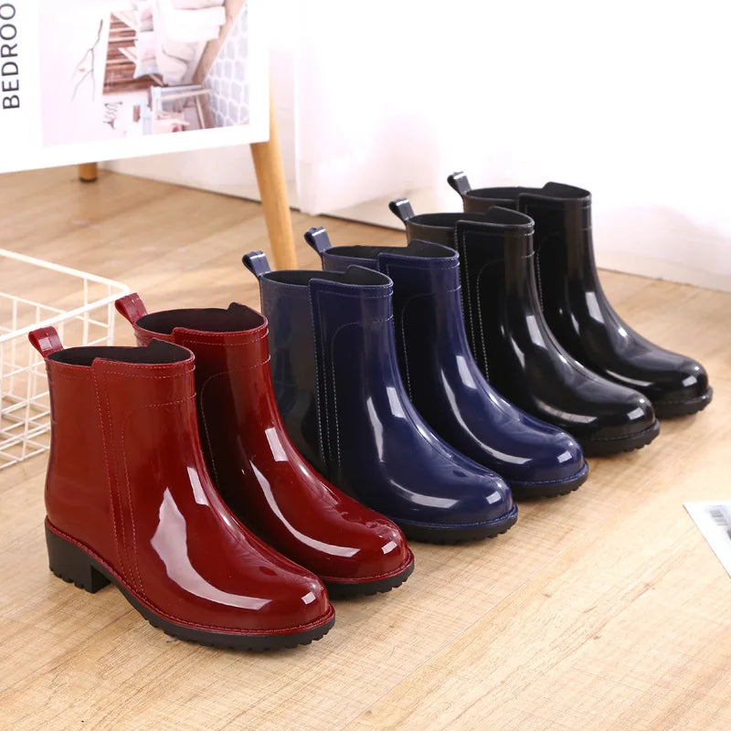 Babs Rain Boots Waterproof Shoes Woman Water Rubber Lace Up Shoes Boots Sewing Solid Flat with Shoes Boots Women 789