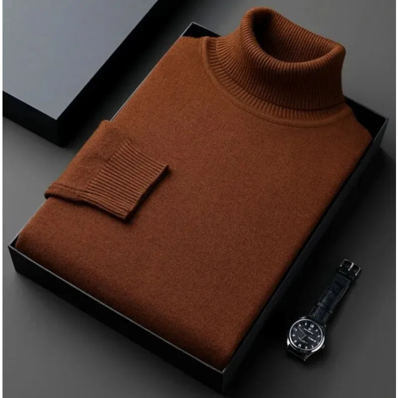 Visco Sweatwear Men's Anti-Pilling High Quality Knitted Turtleneck Sweater Slim Fit Long Sleeve Pullover Solid Color Trend Men Clothing