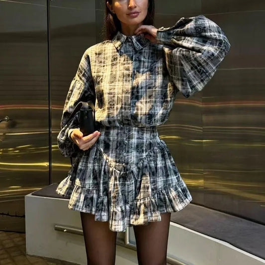 Maxy Spring Short Dress Two Piece Women's Vintage Lapel Shirt Pleated Skirt Set Women Casual Dress Sets Female Outfits