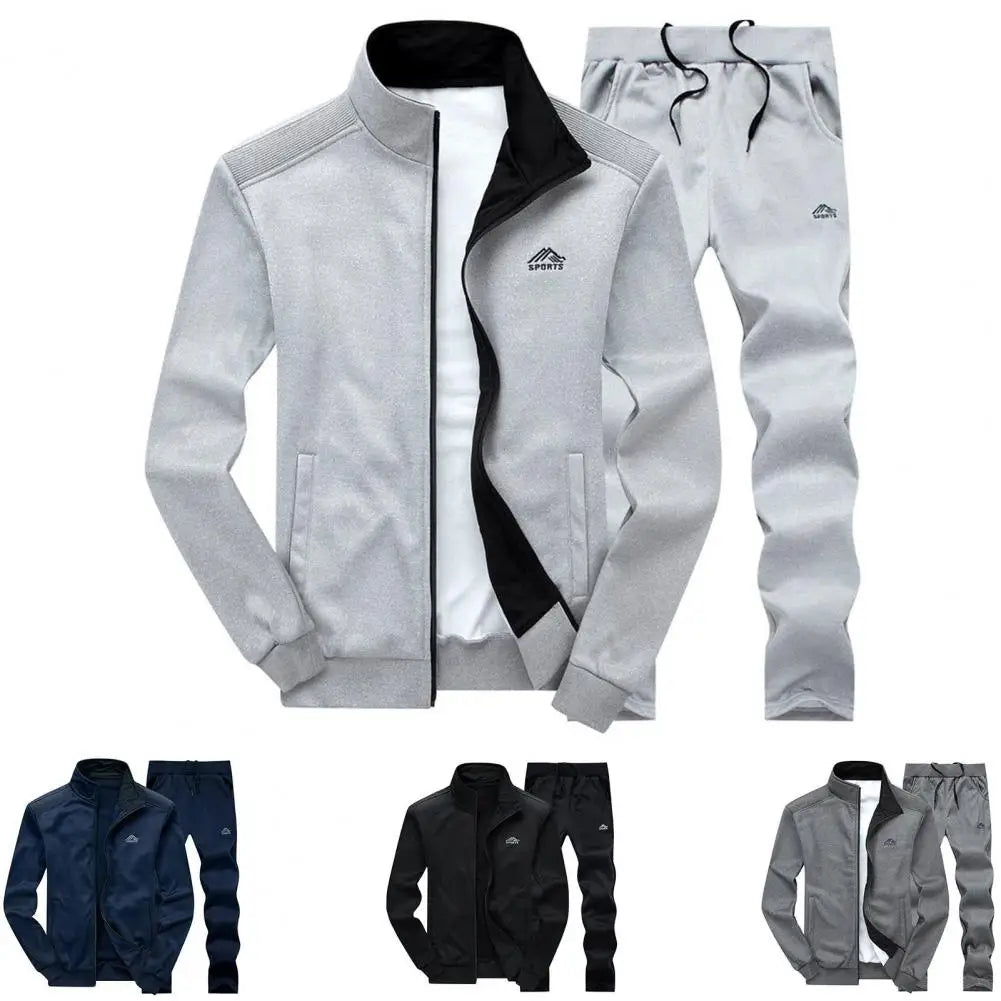 Visco New Men Tracksuit Casual Sets Spring Autumn Men Sportswear Running Sports Suit Jacket+Pant Two Piece Jogger Outfit Set Clothing