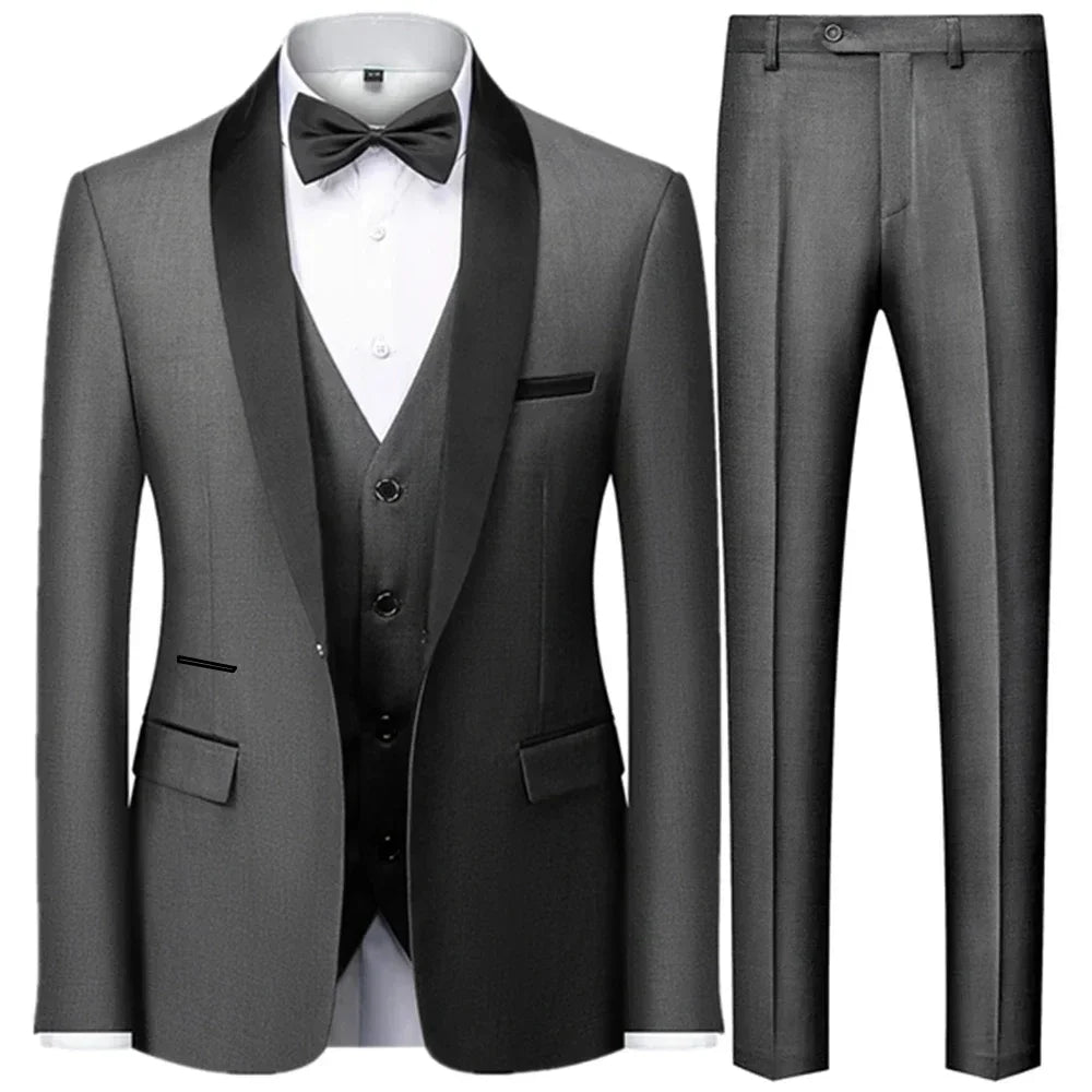 Visco Men\'s British Style Slim Suit 3 Piece Set Jacket Vest Pants / Male Business Gentleman High End Custom Dress Blazers Coat  S-6XL