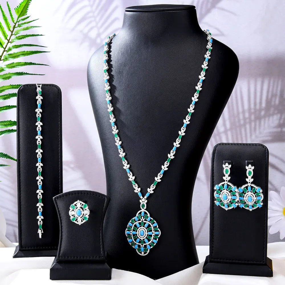 Maxy New Fashion Turquoise Bridal Jewelry Set For Women Wedding Party Necklace Earring Set