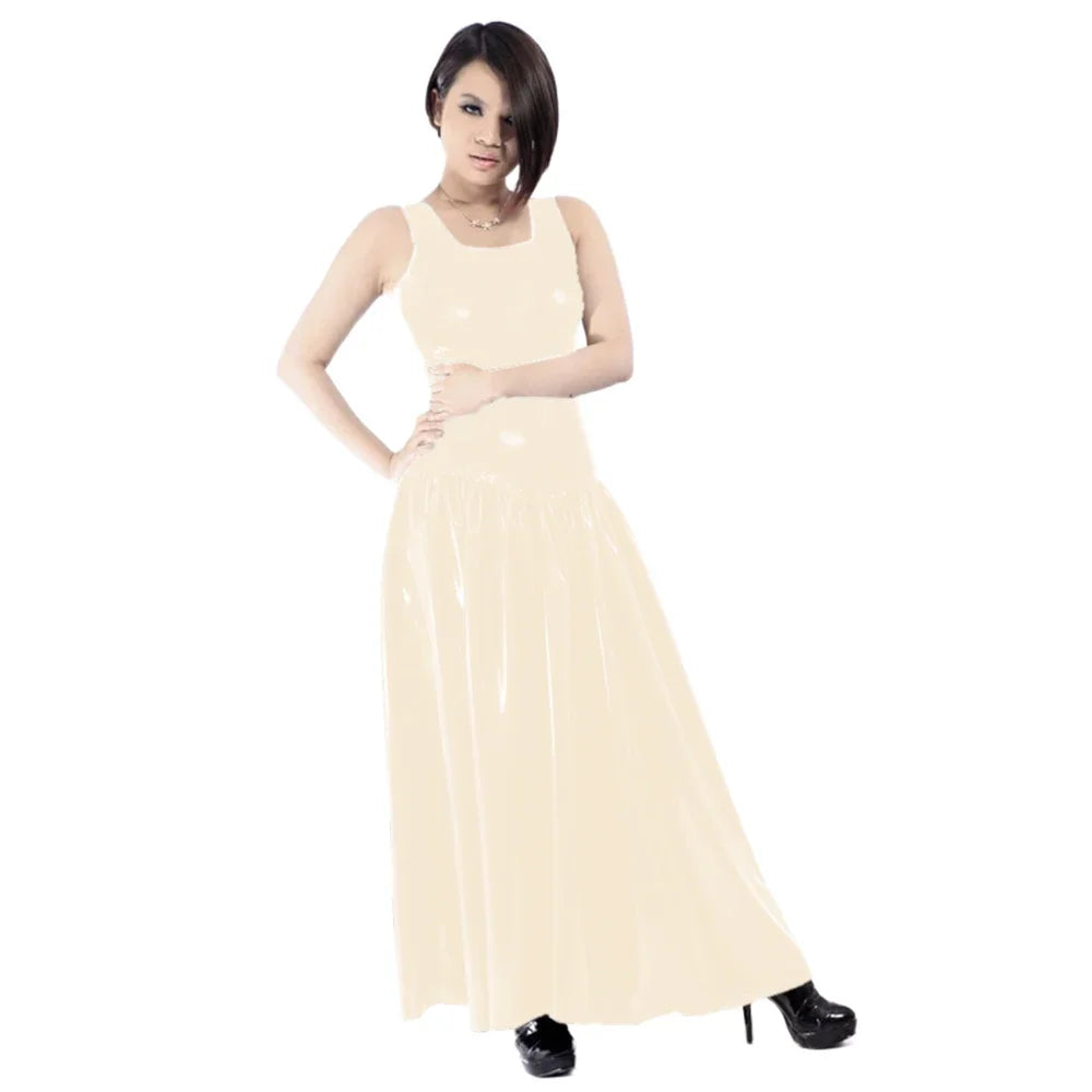 Maxy Women's PVC Tank Dress, Sleeveless Fit and Flared Dress, Raves Party Swing, Pleated Clubwear, Plus Size, Punk Fashion