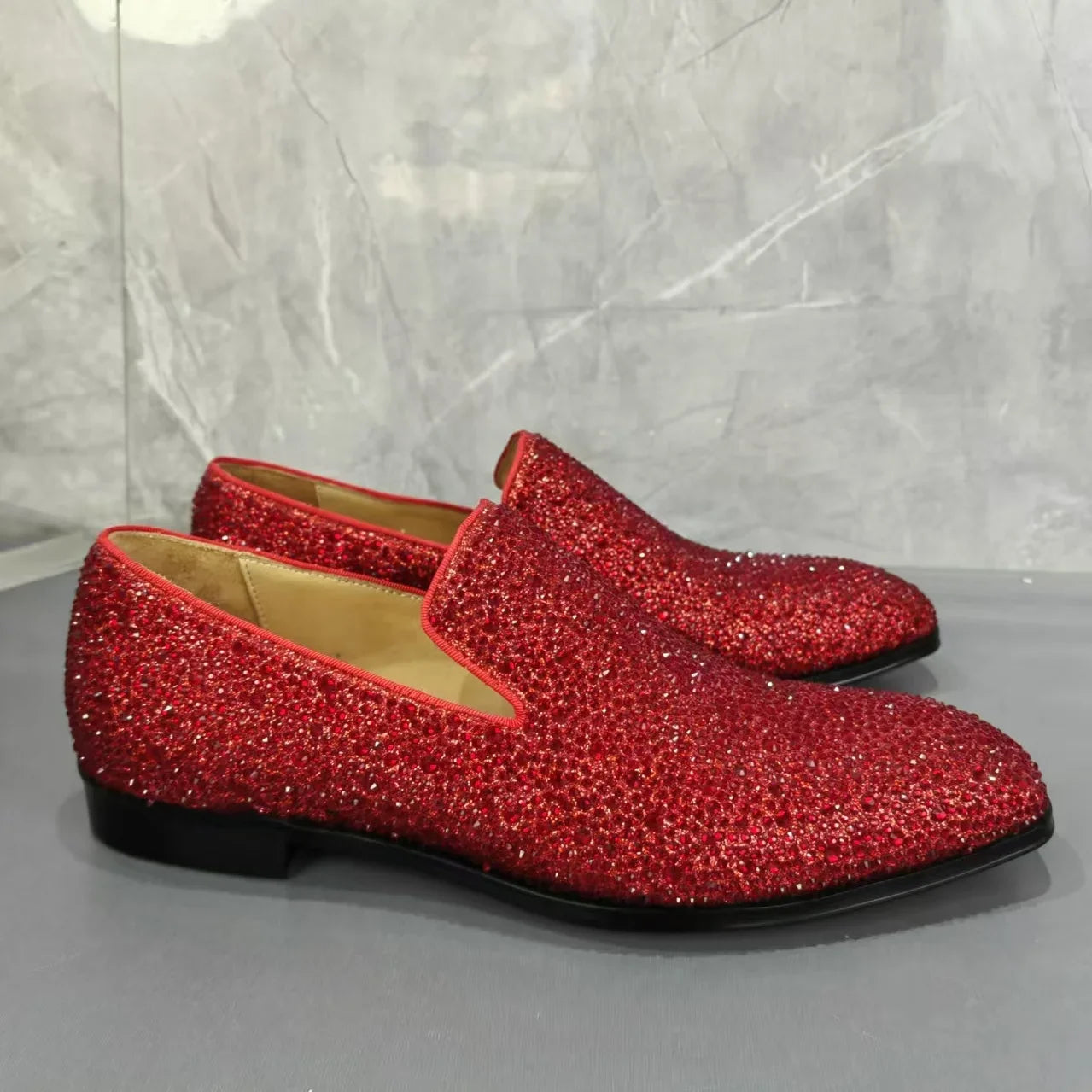 Visco New Square Toe Flat Slip-On Men's Casual Sports Shoes Rhinestones Street Punk Office Commuter Men Plus-Size Single Shoes