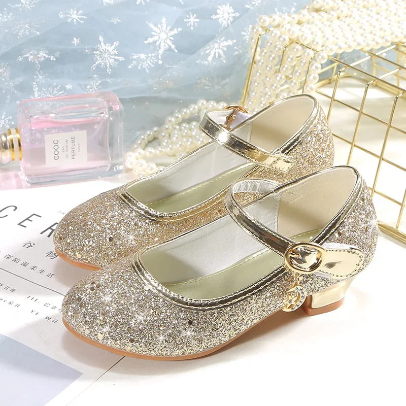 Amay Children Princess Shoes student dance shoes for Girls High Heel Sandals Dress Purple Kids Leather Glitter Crystal Shoes Banquet