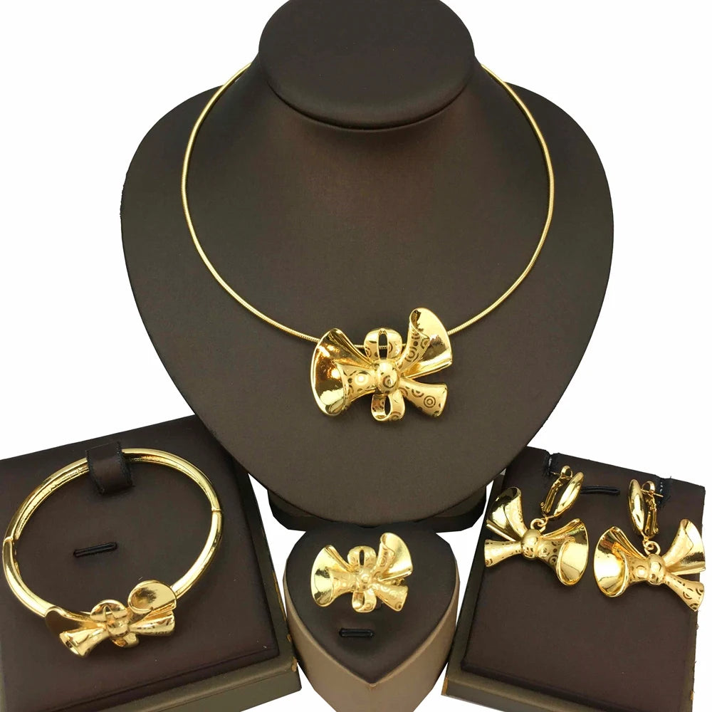 Amay Gold Plated Jewelry Set for Women Earrings Bracelet Rings Wedding Party Gifts Women's Accessories FHK18210