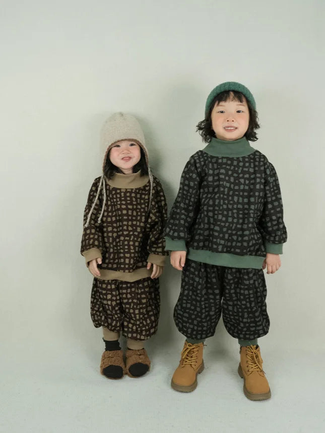 Babs Winter New Children Fleece Plaid Sweatshirt Set Corduroy Boys Girls Plus Velvet Thick Lantern Pants Warm Suit Kids Outfits