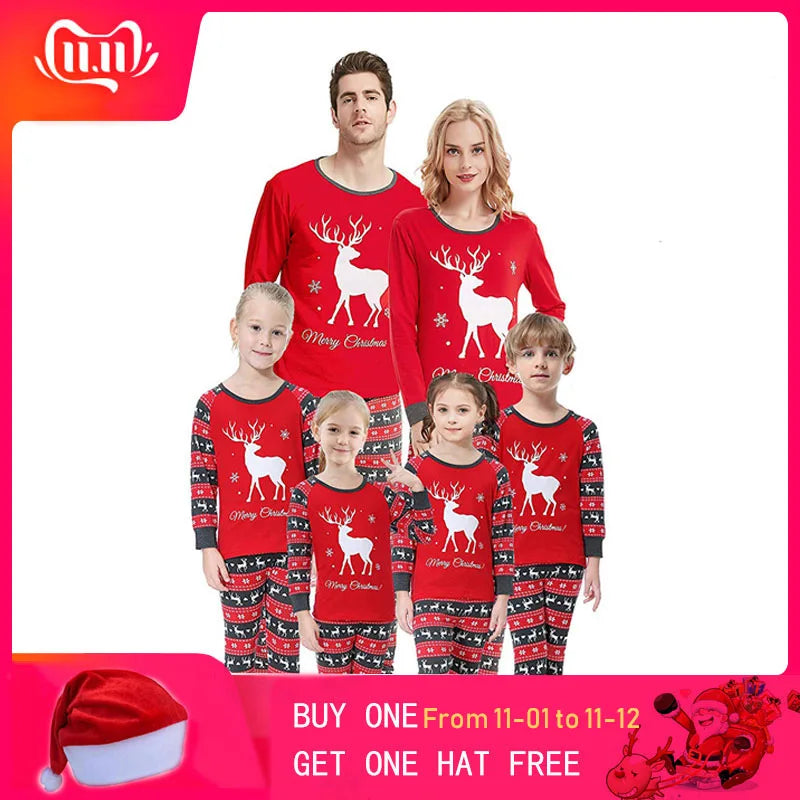 NEW Christmas Pajamas Set Family Matching Outfits Clothing Xmas Adult Kids Cute Party Nightwear  Cartoon Deer Sleepwear