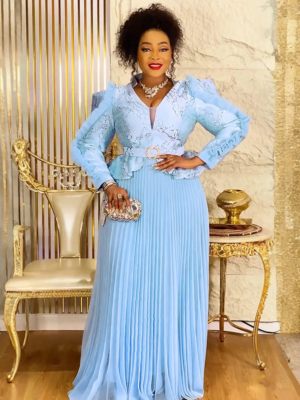 Amay Plus Size Evening Dresses for Women African Luxury Gown Elegant Muslim Wedding Party Long Dress Ankara Ladies Clothing