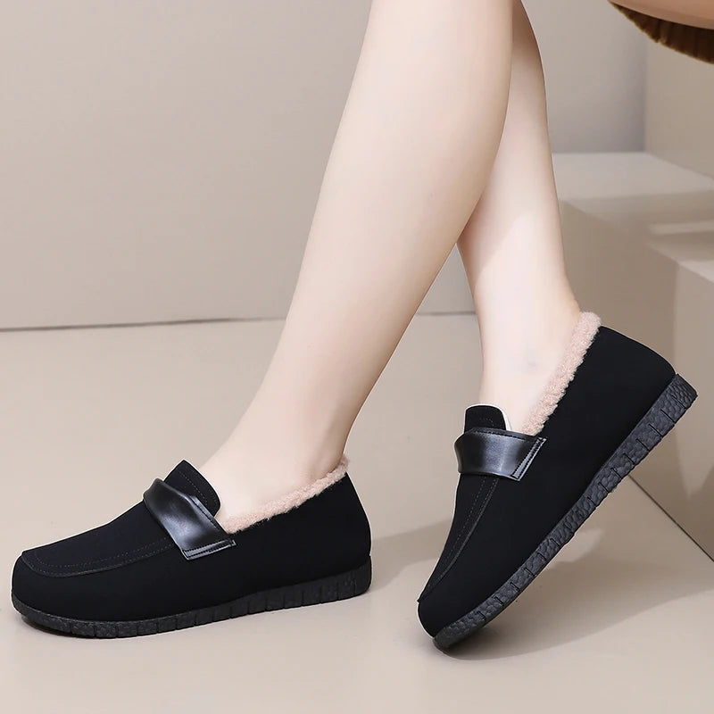 Maxy Winter Women's Soft Fur Lining Moccasins Suede Ladies House Warm Indoor Outdoor Anti Skid Loafers Slip On Flat Shoes