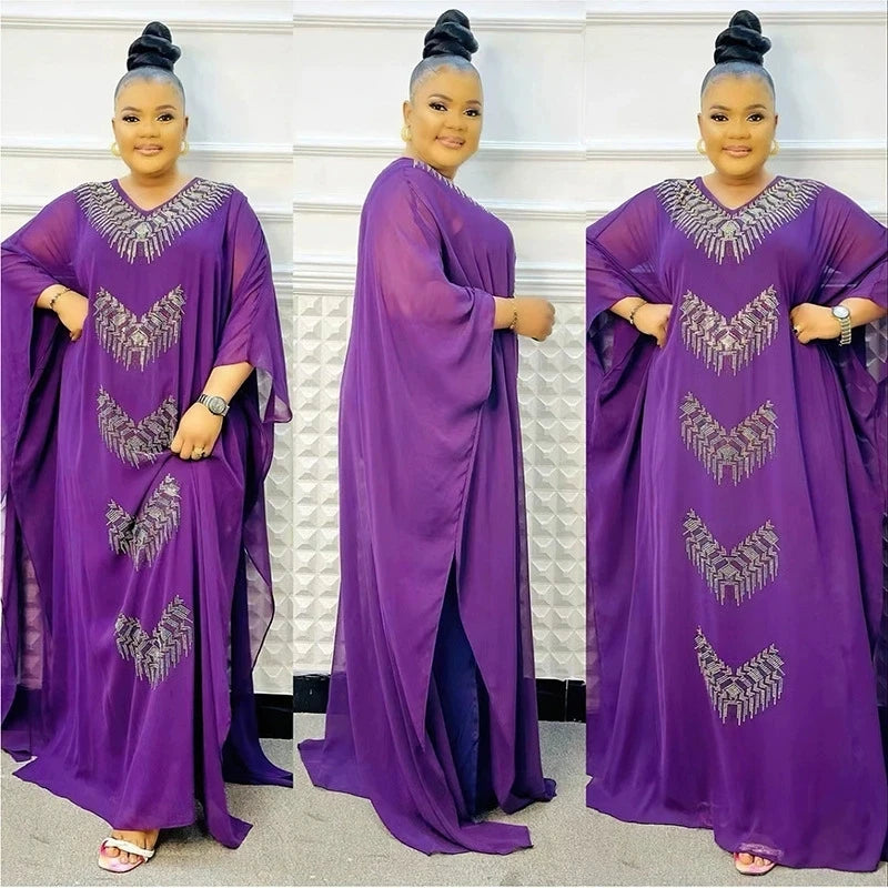 Maxy Ramadan Moroccan Muslim Luxury Fashion Robe Women's Wear African Large Fat Mask Robe Hot Diamond Two Piece Dress Set