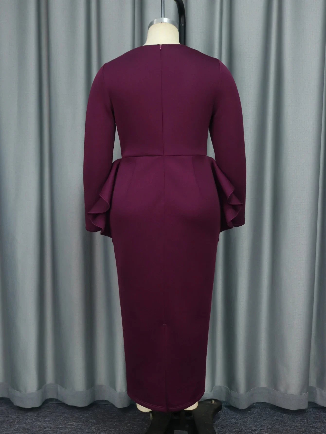Babs Elegant Dresses Asymmetric Collar Long Sleeve Ruffle Pencil Tight Party Office Women's Fashion Dress Plus Size Women Clothing