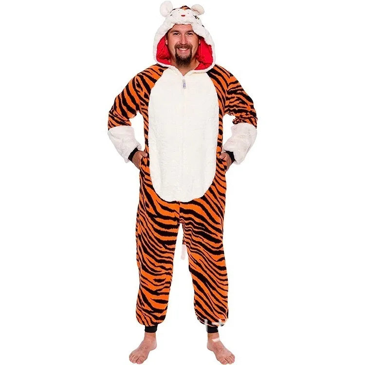 Maxy Christmas Cosplay Adult Cartoon Turkey Pajamas Reindeer Snowman Flannel Sleepwear Jumpsuit Costume Halloween Carnival Party Suit
