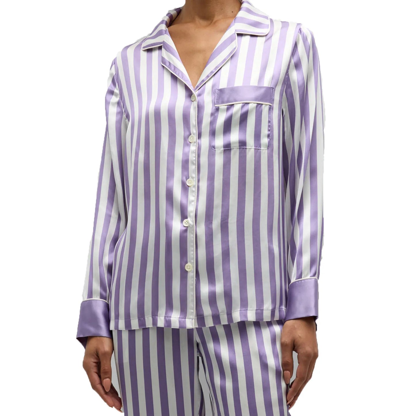 Women Striped Pajama Set Elegant Long Sleeve Top with Pants Sleepwear Loungewear