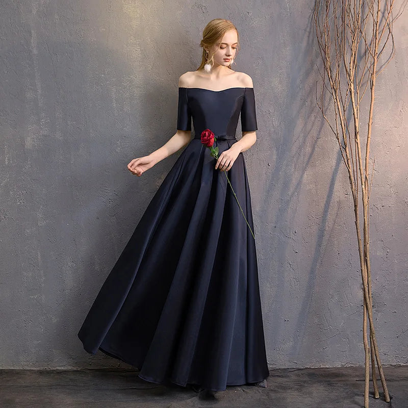 Maxy D4101 Customized Dark Blue Satin Bespoke Occasion Dresses  Vestidos Elegant Woman Long Prom Bridesmaid Party Dress