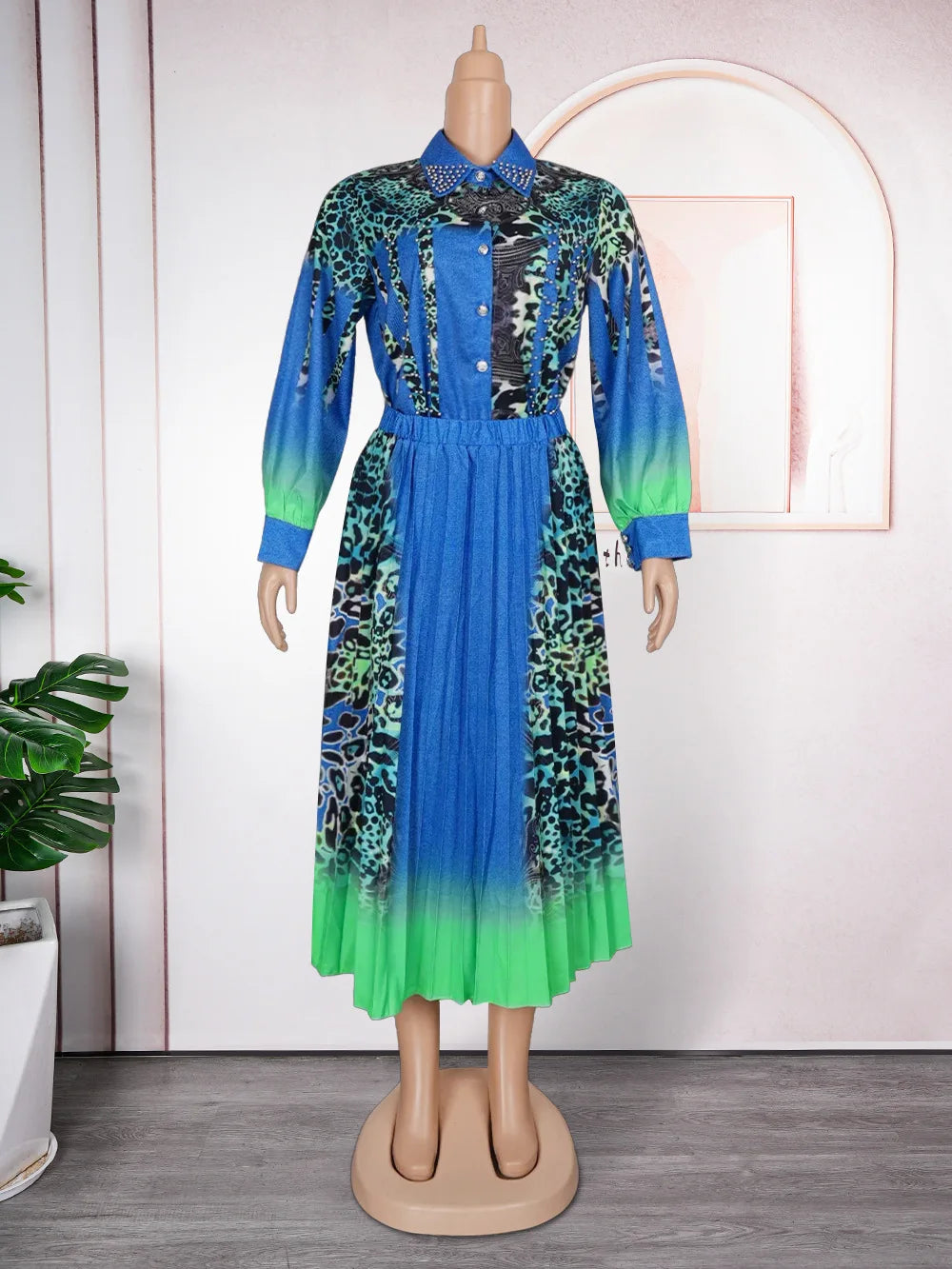 Maxy Party Evening Clothing for Women Autumn Jeans Shirt and Skirt Two Piece Set African Dashiki Print Outfits Ladies Gowns