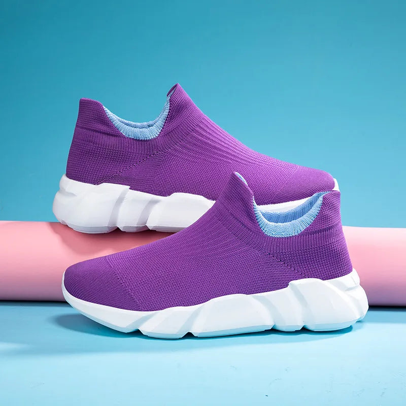 Maxy New Pink Women's Casual Sneakers Large Size 36-42 Comfort Breathable Socks Shoes For Women Slip-On Platform Loafer Shoes Womens