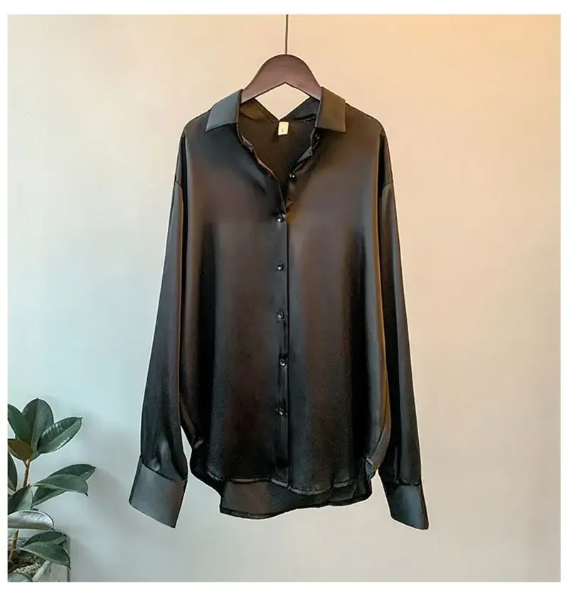 Maxy 1pc Women's Silk Shirt Vintage Top Long sleeve Blouse Overshirt