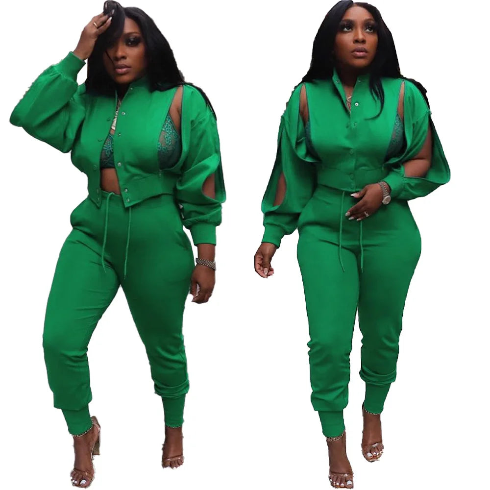 Amay Women Two Piece Set Spring Slim Fit Pants Hollow Out Button Shirt Y2k Tops Suits Vintage Patchwork Streetwear Outfit Sets.