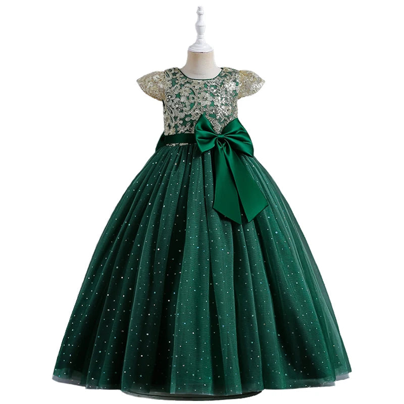 Maxy 5-14 Years Luxury Children's Elegant Party Long Bridesmaid Dresses for Girls Teenage Ceremonial Occasions Clothing Kids Dresses