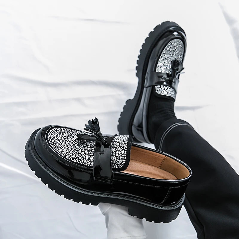 Visco Four Seasons Men Business Loafers Black PU Men Casual Comfortable Height-increasing Fashion Shoes Travel Shoe Men Sizes 38-46
