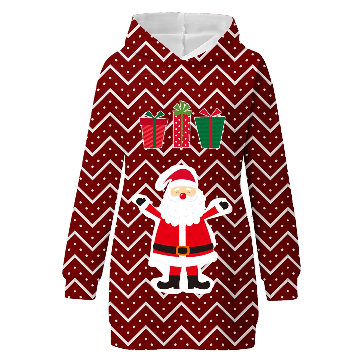 Max Funny Cute Cartoon Christmas Maxy Print Women Dress Autumn Fashion Santa Claus Elk Deer Graphic Long Sleeve Pocket Hooded Sweatshirts