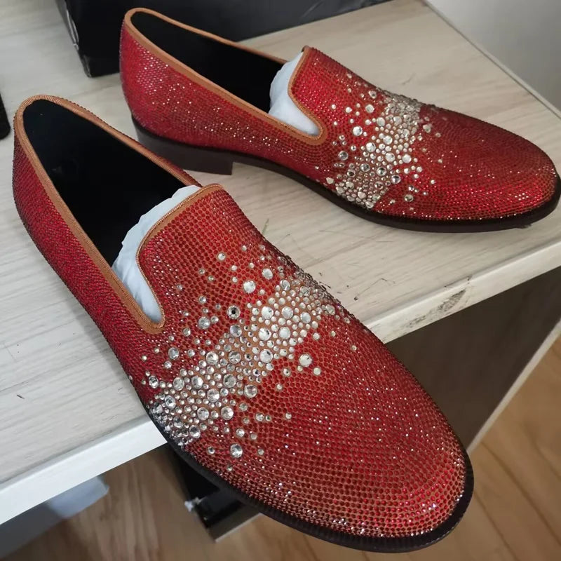Visco New Stylish Shining Rhinestone Loafers for Men Fashion Suede Shoes Man Dress Shoes Luxury Slip On Party And Wedding Shoes