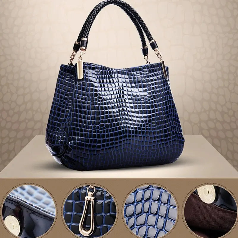 Maxy Women's Bag Large Capacity Tote Daily Commute Women's Shoulder Bag Crocodile Print Bright Face Handbag Shopping