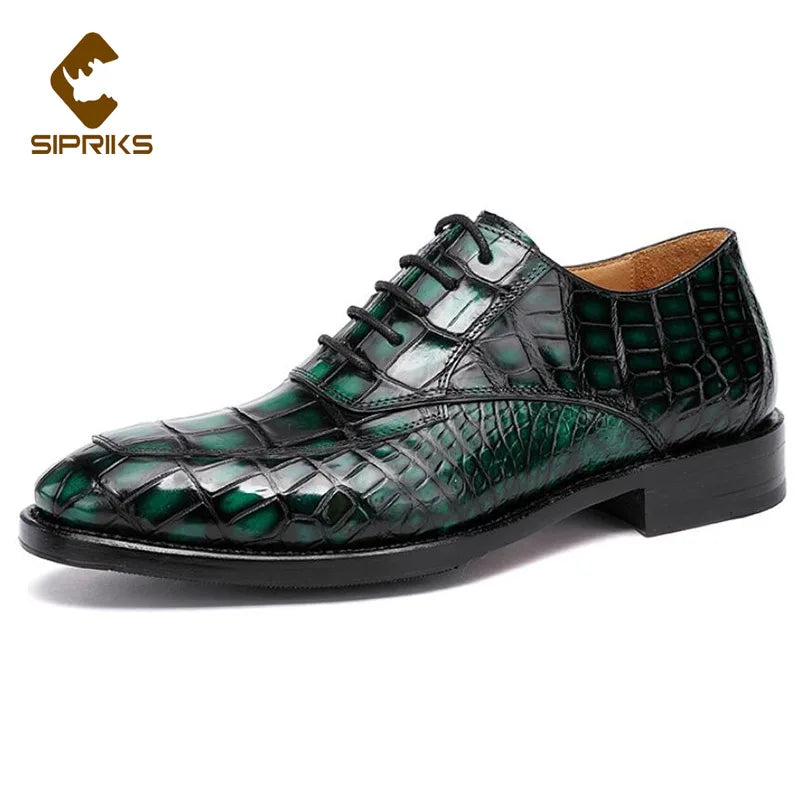 Amay Green Crocodile Skin Dress Oxofrds Shoes Of Men Luxury Handmade Goodyear Welted Shoes Boss Wedding Gents Suits Formal 46