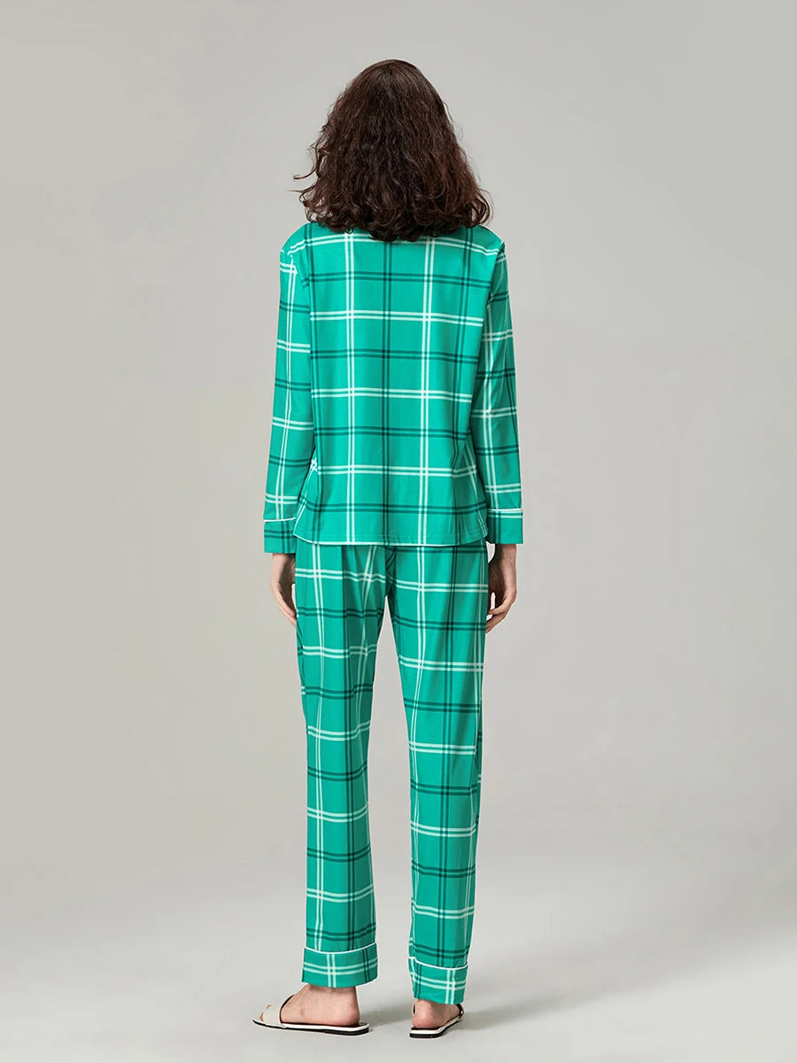 Christmas Family Pajamas Matching Set Plaid Print Long Sleeve Tops and Drawstring Pants Sleepwear