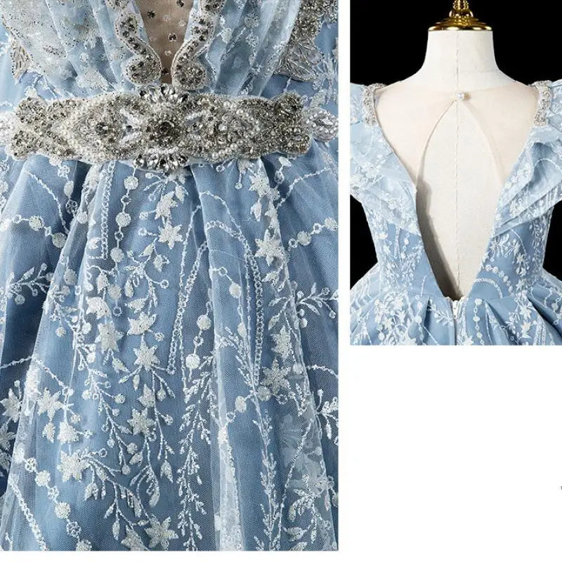 Maxy Princess Kids Pageant Evening Gowns Lace Flower Girl Sequins Dress Weddings Birthday Party Robe For Girls First Communion Dresses