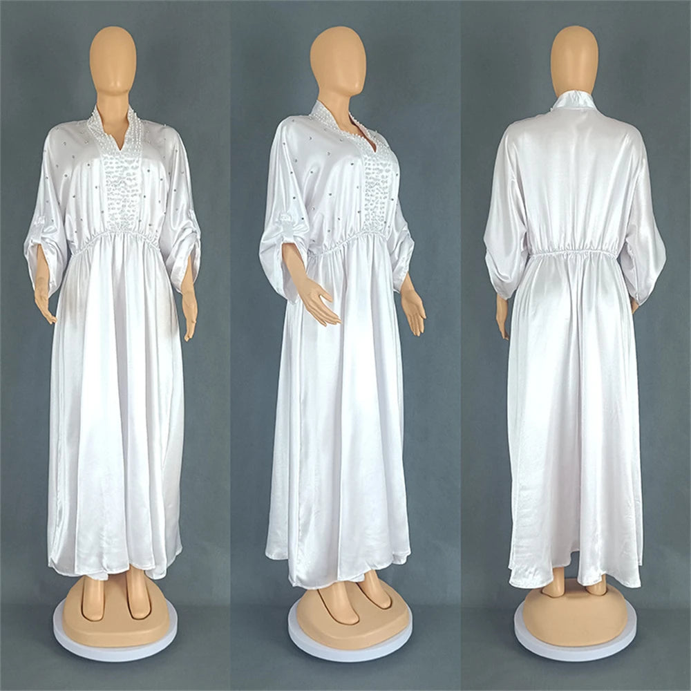 Amay African Dresses for New Fashion Women Musim Abaya Beads Dashiki Maxi Dress Turkey Kaftan Dubai Ankara Turkey Evening Party Gown