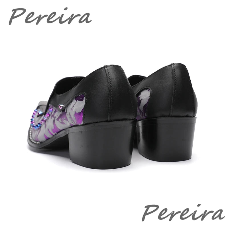 Maxy Colorful Rhinestone Yellow Purple Mixed Colors Leather Shoes for Men Metal Pointed Toe 4.5Cm Heel Loafers Business Dress Shoes