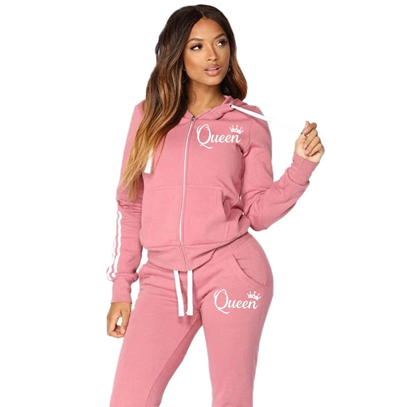 Maxy Fashion Casual Sweatsuits for Women Two Piece Set Tracksuit Jogging Suit Zipper Long Hoodies Running Sportswear High Street Pant