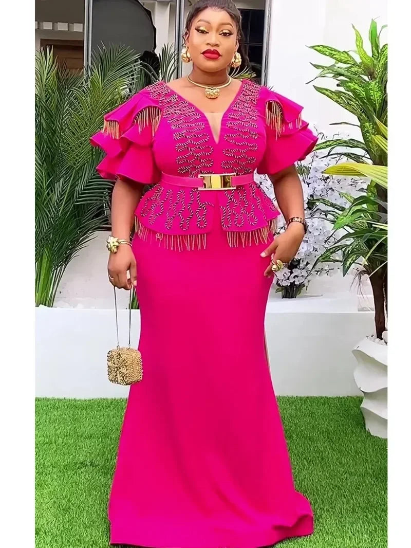 Maxy Plus Size African Party Dresses for Women 2024 New Fashion Wedding Evening Gown Elegant Dress