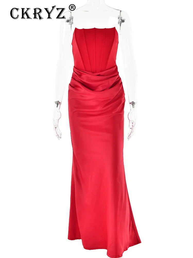 Amay Ladies Autumn Elegant Evening Party Dress Women Sleeveless Backless Corset Tube Bodycon Maxy Dresses Night Clubwear Fall Outfits