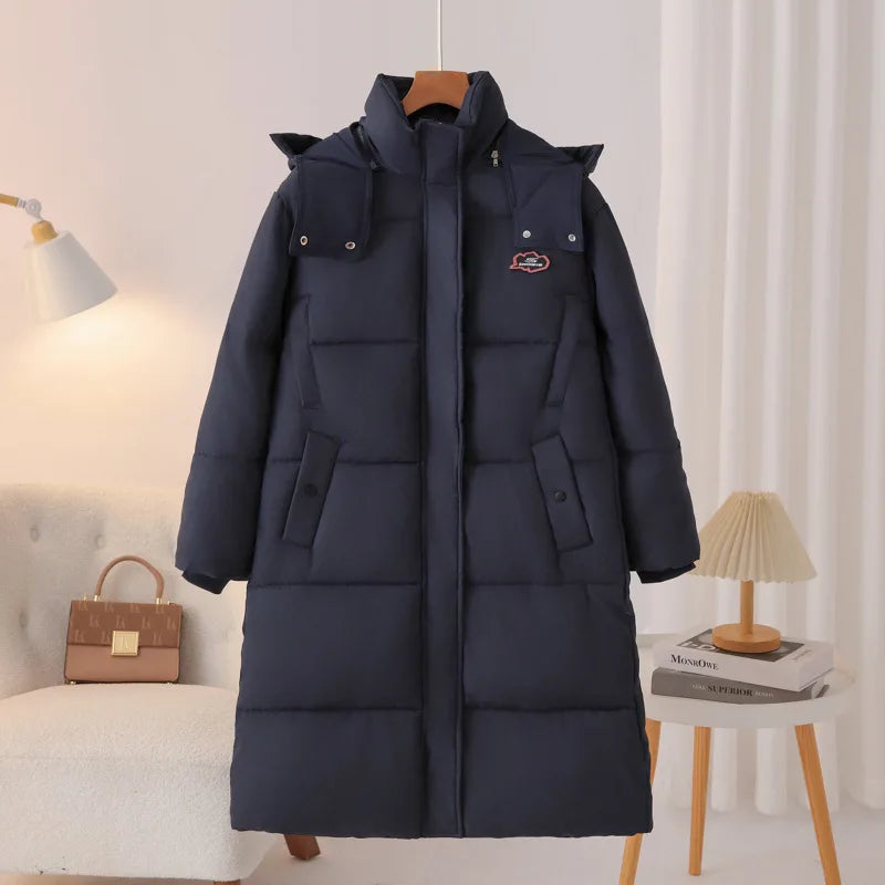 Maxy Plus Size Women Parka Winter New Loose Fashion Casual Couple Hooded Thickened x-long Warm cotton-padded Jacket 368