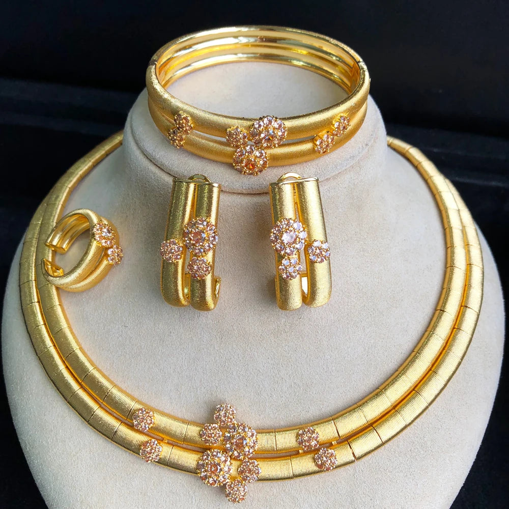 Maxy New 2 Layers African Jewelry Sets for Women Wedding Luxury Naija Jewelry Set Cubic Zirconia Bridal Jewelry Sets