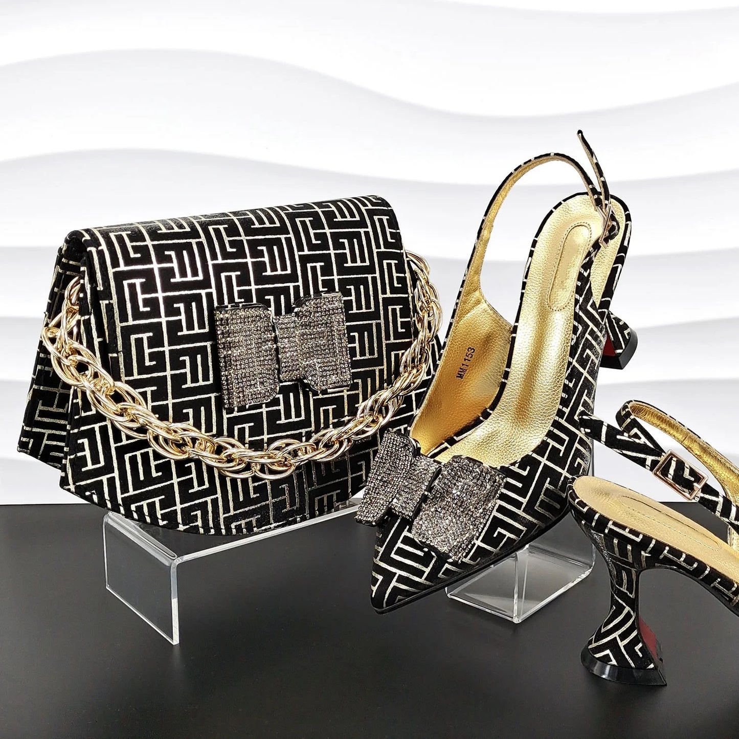 American Style Rhinestone Woman Shoes and Bags Set Latest Italian High Heels Sandals Shoes And Purse Set For Party