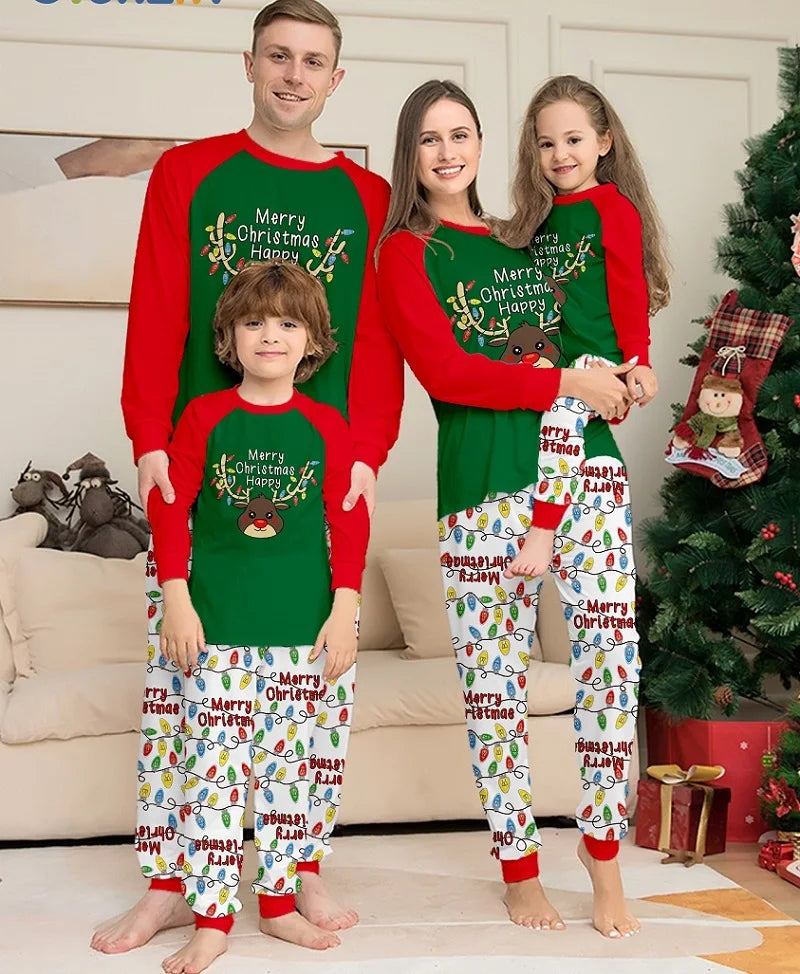 Maxy 2024 Christmas Matching Family Pajamas Set Xmas Dear Print Pjs Adult Child Clothing Outfit set Baby Jumpsuit Dog Clothes