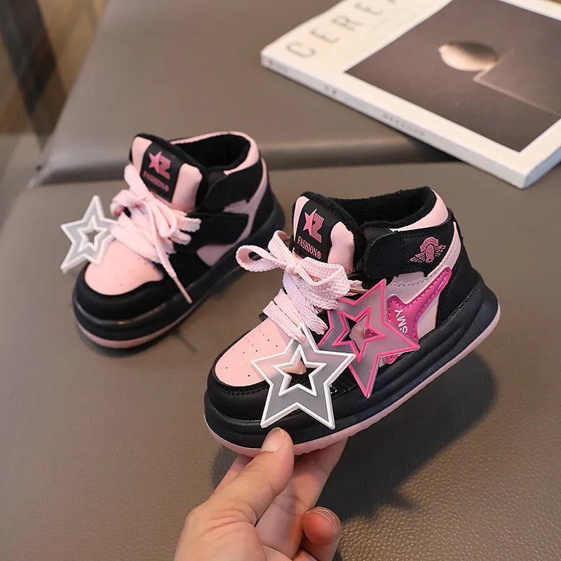 Maxy Children's Sneakers Autumn Winter Boys Girls Valet Lined Warm Sport Shoes Cute Star Shoes Toddler Non-slip Walking Footwear