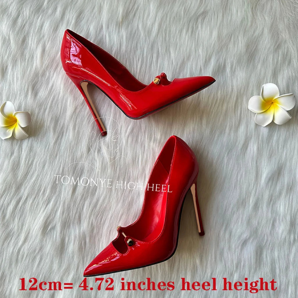 Amay Free Shipping Black White Red Patent Leather Shallow Metal Hollow Out Open Toed Women Lady Hot Sale 120mm High Heel Shoes Pump