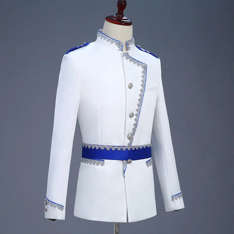 Visco Men Suit Set White Prince Wedding Suit Elegant Uniform Castle Men's Jacket