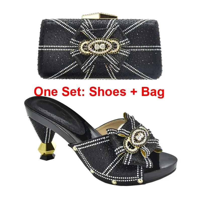 Maxy New Shoes with Matching Bag Set Decorated with Appliques African Shoes and Bags Matching Set Elegant Italian Women Pumps